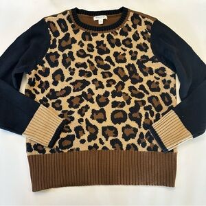 Beach Lunch Lounge Leopard Print Knit Top Sweater Size L Neutrals